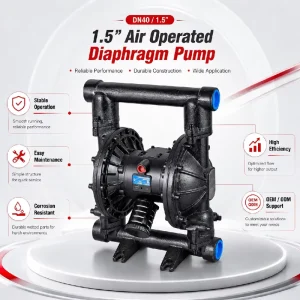 1 1 2″ Inch 40mm Ductile Iron AODD Air Powered Double Diaphragm Pump Membran for High Viscosity Fluid