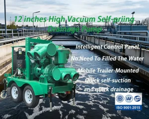 12 inch Sewage Pump Vacuum Pump Cast Iron Stainless Steel Diesel Mobile Trailer Self priming Dewatering Wastewater Treatment