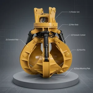 360 Degree Rotation Hydraulic Multi Flap Orange Peel Grab Excavator Attachment Scrap Metal Grapple Bucket