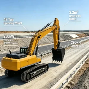 45 Ton Heavy Duty Hydraulic Crawler Excavator Large Mining Digger with 2.2m³ Rock Bucket for Open Pit Quarry Rock Breaking