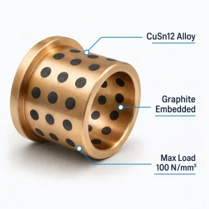 Custom CNC Machined Flanged Bronze Bushing Graphite Embedded Self Lubricating Oilless Bearing Sleeve for Machinery Equipment