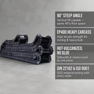 Custom Rubber Corrugated Sidewall Conveyor Belt for Mining EP400 Fabric 90° Steep Angle ISO 9001 Factory