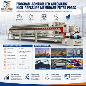 DZ Auto Washing Membrane Filter Press for Municipal Sludge Reduction Treatment