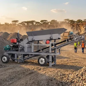 Diesel Engine Portable Hammer Crusher with Feeder and Belt Conveyor Mobile Stone Rock Crushing Machine for Gold Mining Quarry