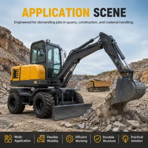 Export Grade Wheeled Excavator with Strong Bucket and Flexible Mobility for Quarry Loading Roadwork and Civil Projects