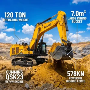 Heavy Duty 120 Ton Crawler Excavator for Quarrying Cummins Mining Digger with Large Bucket for Global Engineering