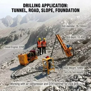 High Efficiency Diesel Powered Portable DTH Drilling Rig Equipment for Quarry and Construction Rock Drilling
