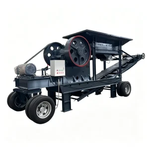 Integrated Vibrating Feeder PLC-Controlled Engine-Powered Belt Conveyor Tire Type Mobile Jaw Crusher for On-Site Aggregate