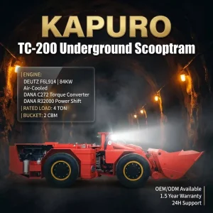 Kapuro TC 200 2cbm 84kw Diesel Articulated Underground Scooptram Minero 2.2 Yardas ROPS FOPS Certified Durable Mining LHD Loader