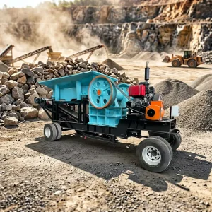 Mobile Jaw Crusher with Engine and Bearing Vibrating Feeder and Belt Conveyor Adjustable Output Size High Efficiency Easy Operation