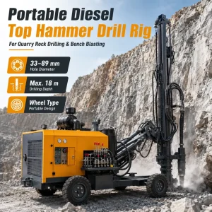Portable Diesel Top Hammer Drill Rig 18m Drilling Depth 33 89mm Hole Diameter Wheel Drilling Machine for Rock Mining