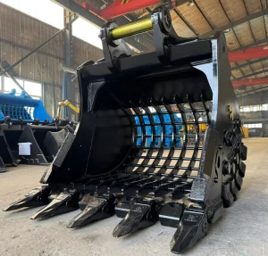 Reinforced Extreme Duty Rock Sorting Bucket With Teeth And Side Shrouds For Mining And Screening For 20-30 Ton Excavator