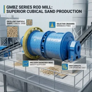 Rod Mill Sand Making Machine PLC Controlled Adjustable Feed Size for Construction Sand Glass Metallurgical Slag Processing