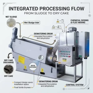 Screw Press Sludge Thickening Equipment Low maintenance for Chemical Sludge Dewatering