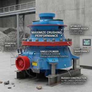 Single Cylinder Hydraulic Cone Crusher PLC Control Custom Feed Size for Metallurgical Slag Glass Sand Aggregate