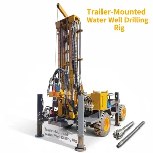 Small Portable Borehole Drilling Rig Trailer Mounted 200m Hard Rock Water Well Machine Diesel Engine Carbide Bit Core