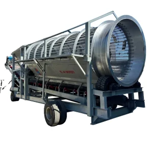 Stone and Sand Screening Equipment Mobile Shaftless Drum Screen Manganese Steel Material Mining Tires