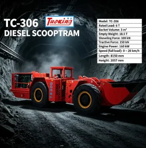 TC-306 3m Diesel Scooptram 160kW 18.5T High Efficiency Gold Mining Machine Underground Mines 150kN Tractive Force