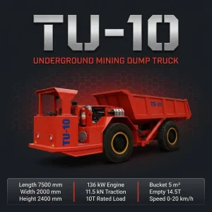 TU 10 Rear Dump Mining Truck 10 Ton 136kW Diesel High Speed Underground Hauler 2m Narrow for Tunnel Ore