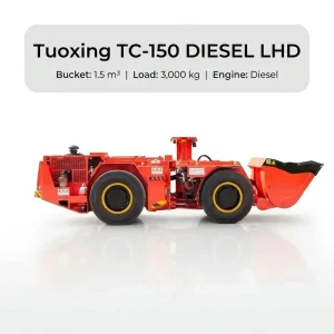 Tuoxing TC 150 2.5 Yardas Underground Scooptram Minero Diesel LHD Cargador Subterraneo Para Mina Gold Copper Ore Transport