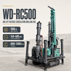WD RC500 500m 140 400mm Hole Crawler Air Lift Reverse Circulation Drill Rig for Mining Exploration Deep Borehole RC Drilling Rig
